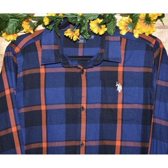 U.S. Polo Assn. Boys Blue Plaid Button Front Long Sleeve Shirt Size XXL (18) - Picture 2 of 8